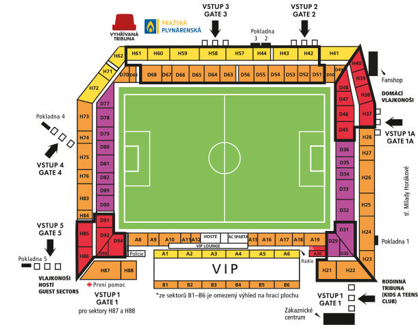 Sitzplan Stadion AC Sparta Prag, Stadionplan